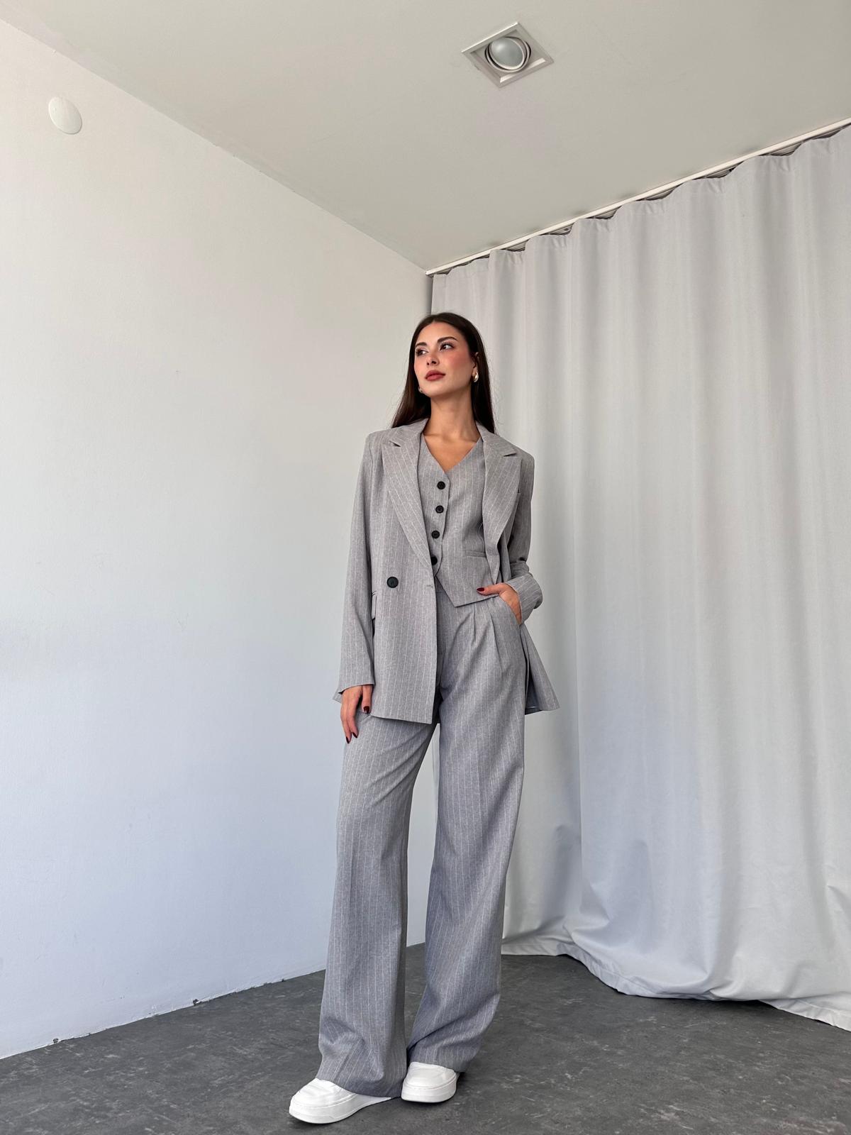 Çizgili Üçlü Takım (Gri) - Görsel 2