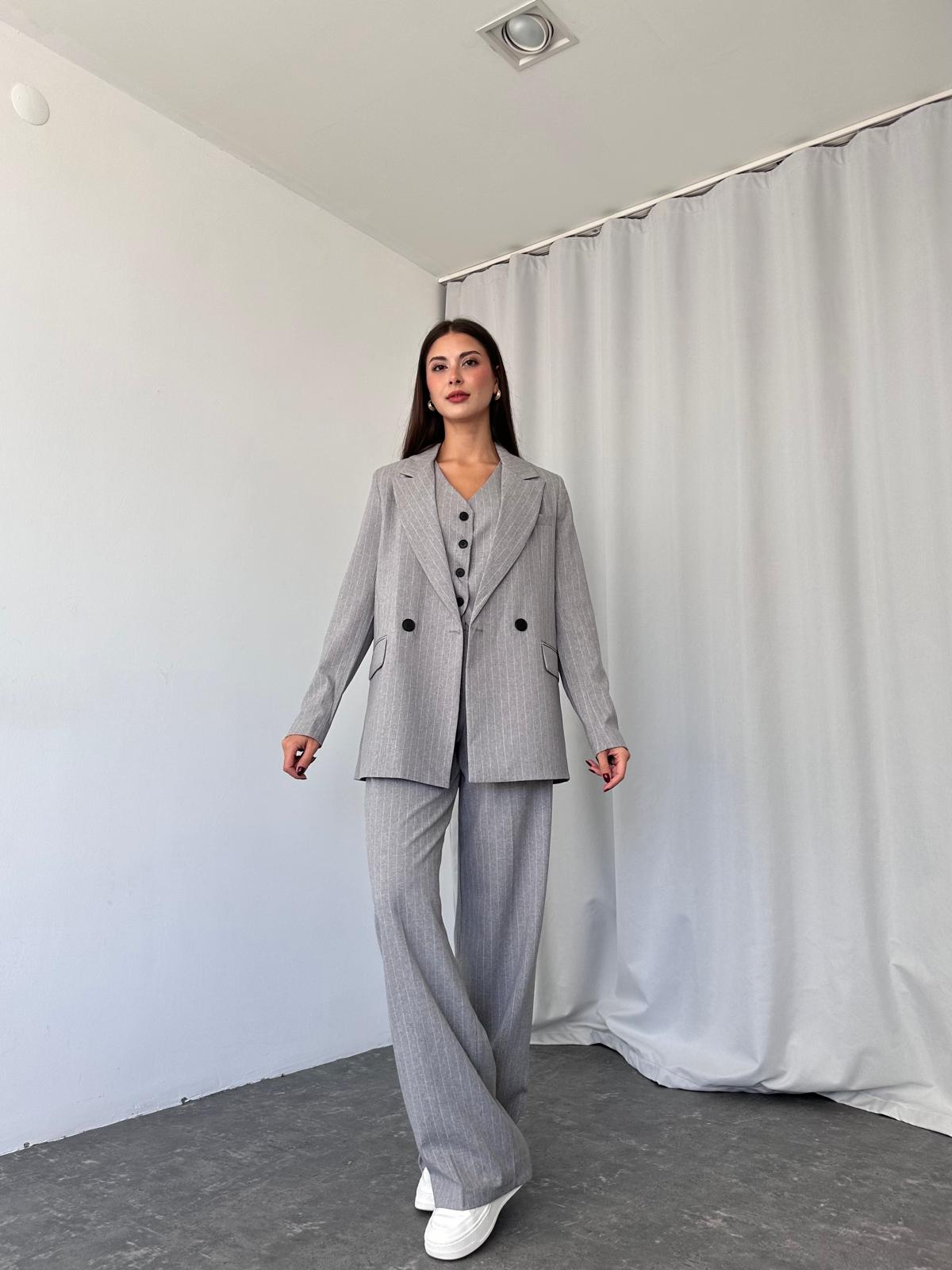 Çizgili Üçlü Takım (Gri) - Görsel 3