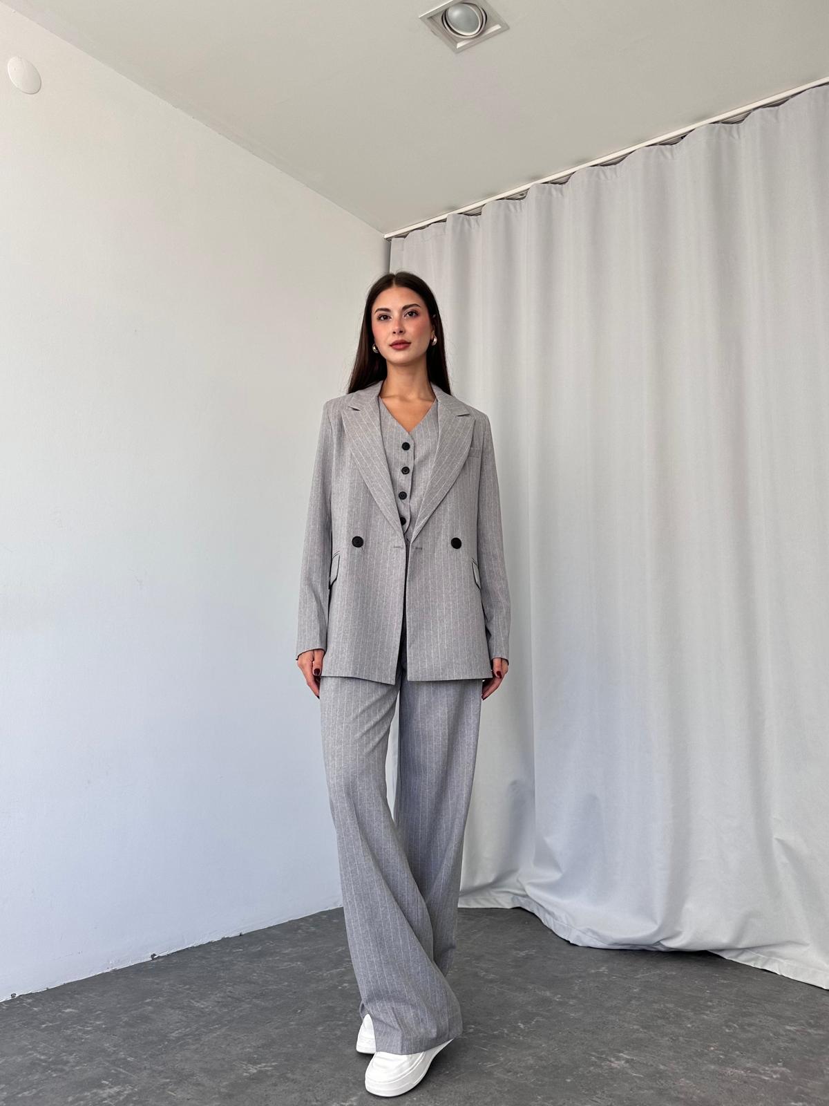 Çizgili Üçlü Takım (Gri) - Görsel 4