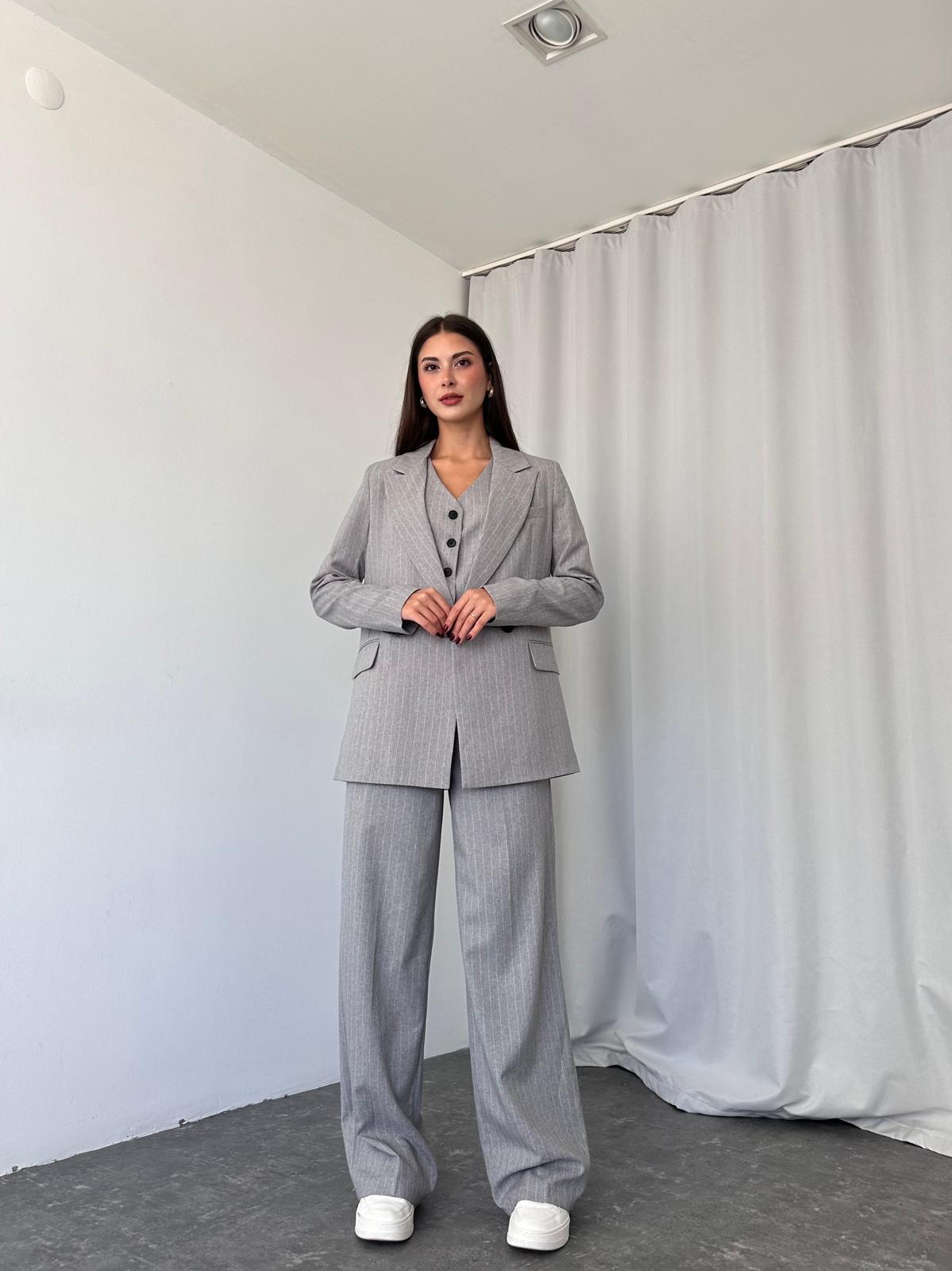 Çizgili Üçlü Takım (Gri) - Görsel 5