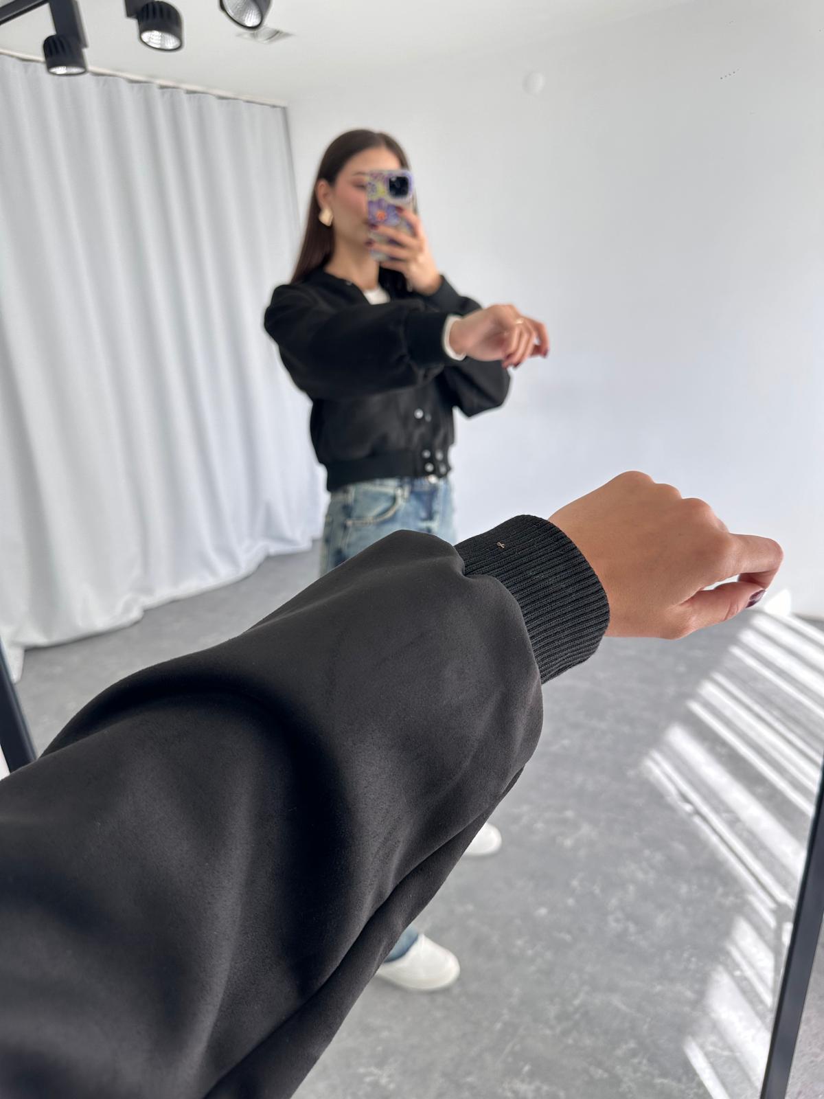 Süet Bomber Ceket (Siyah) - Görsel 3