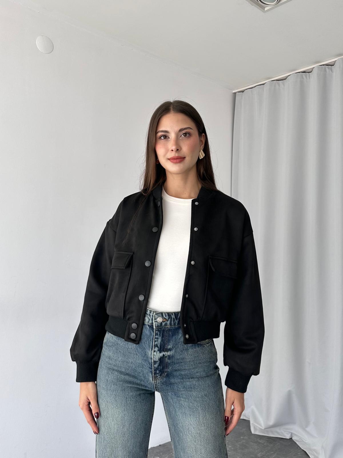 Süet Bomber Ceket (Siyah) - Görsel 4