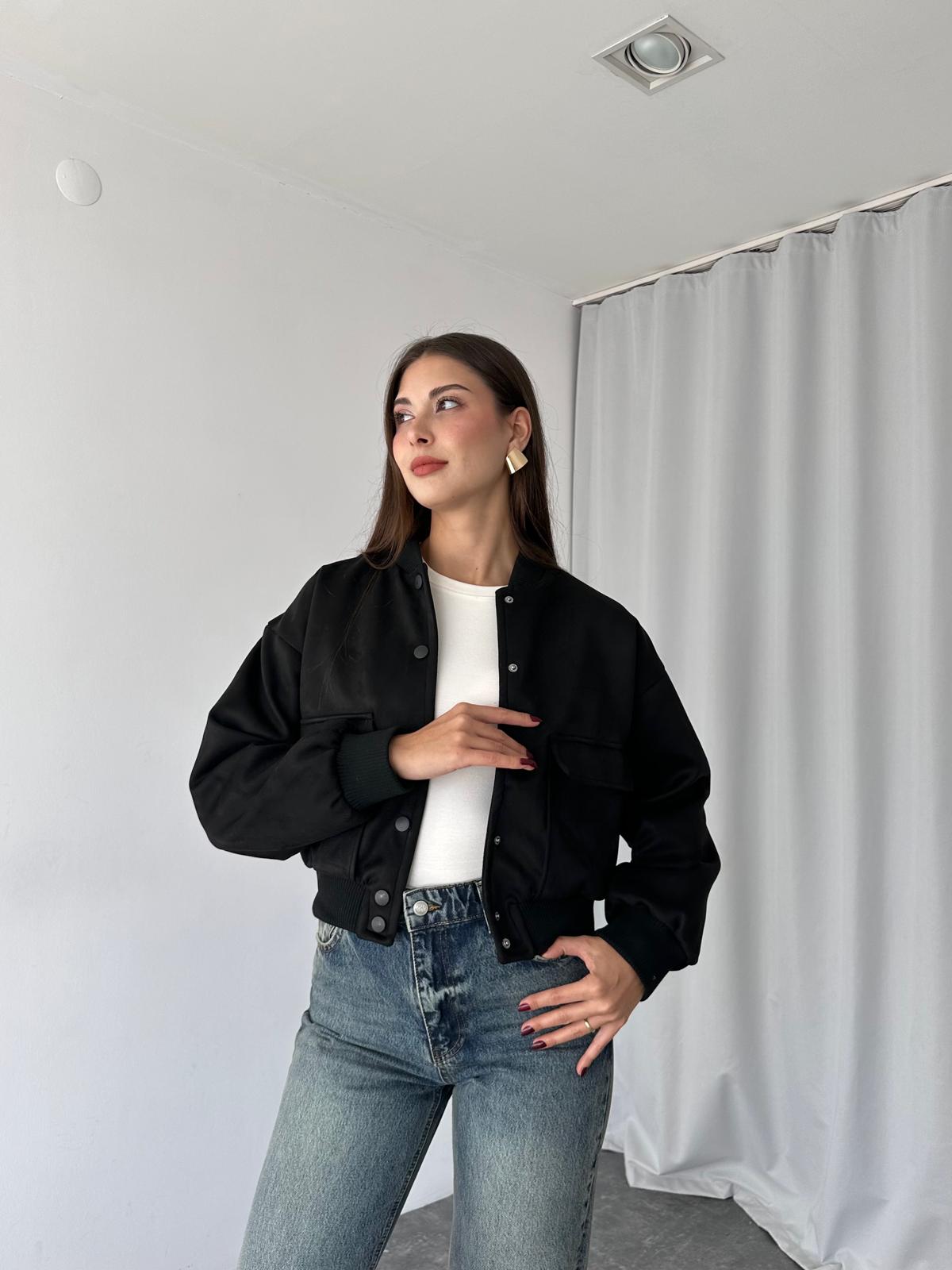 Süet Bomber Ceket (Siyah) - Görsel 5