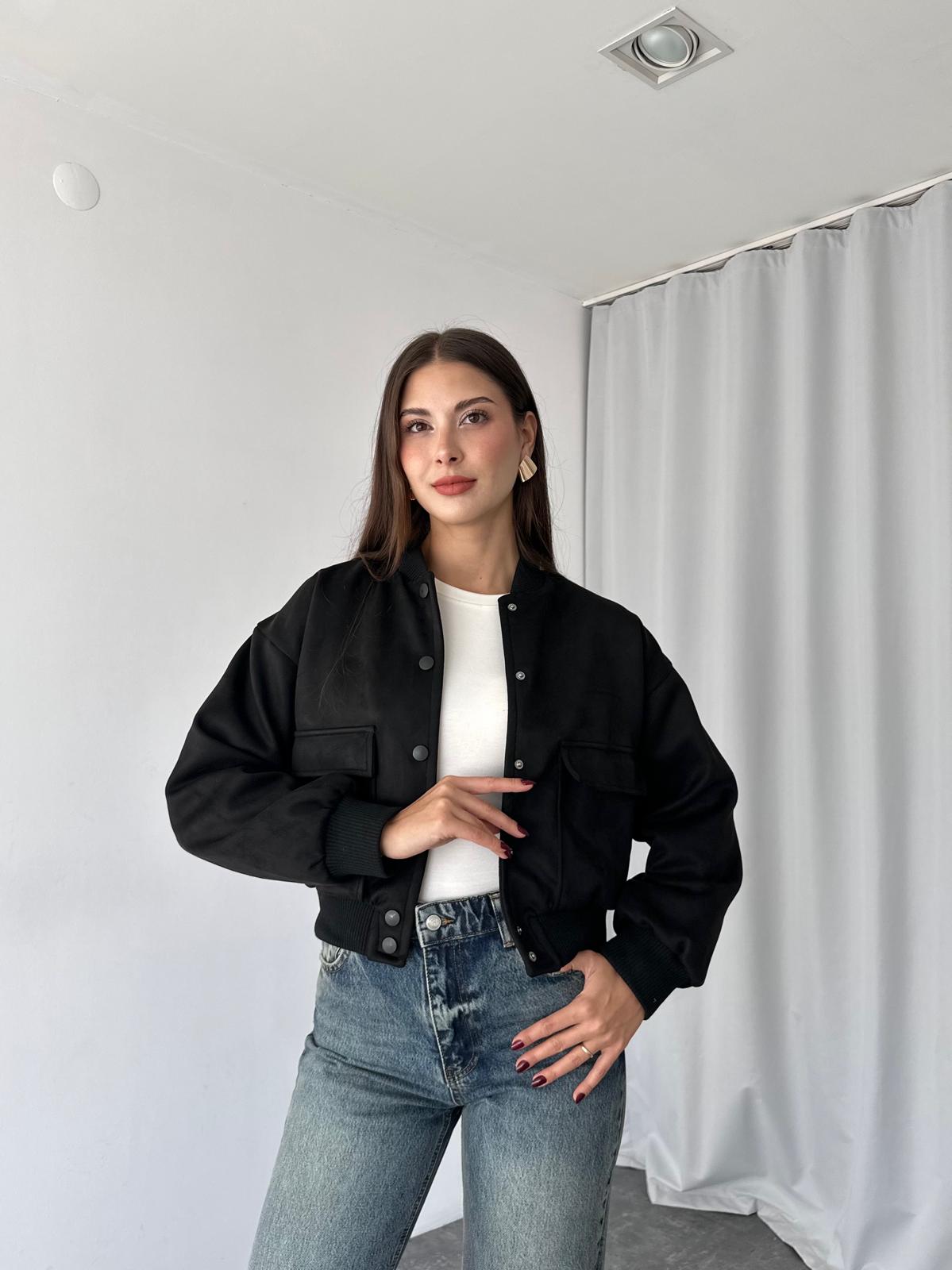 Süet Bomber Ceket (Siyah) - Görsel 6