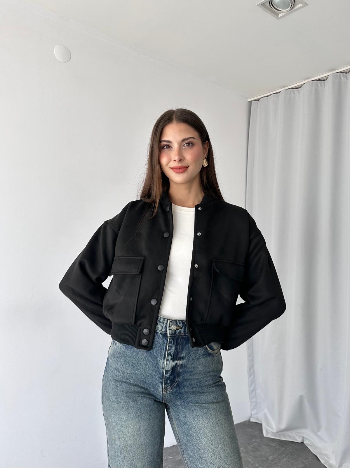 Süet Bomber Ceket (Siyah) - Görsel 7