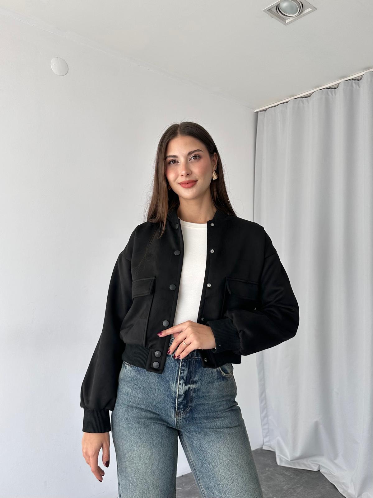 Süet Bomber Ceket (Siyah) - Görsel 8