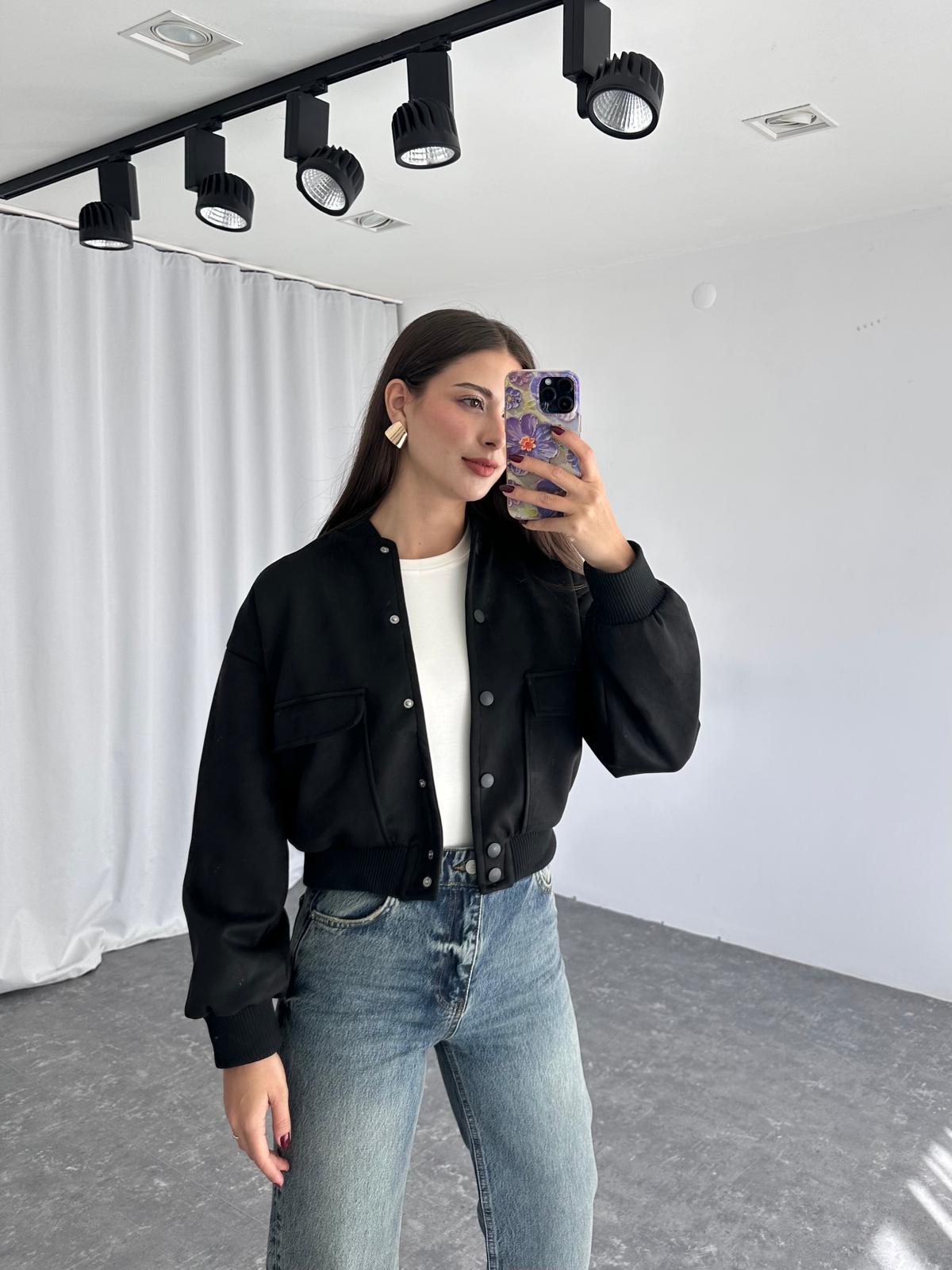 Süet Bomber Ceket (Siyah) - Görsel 10