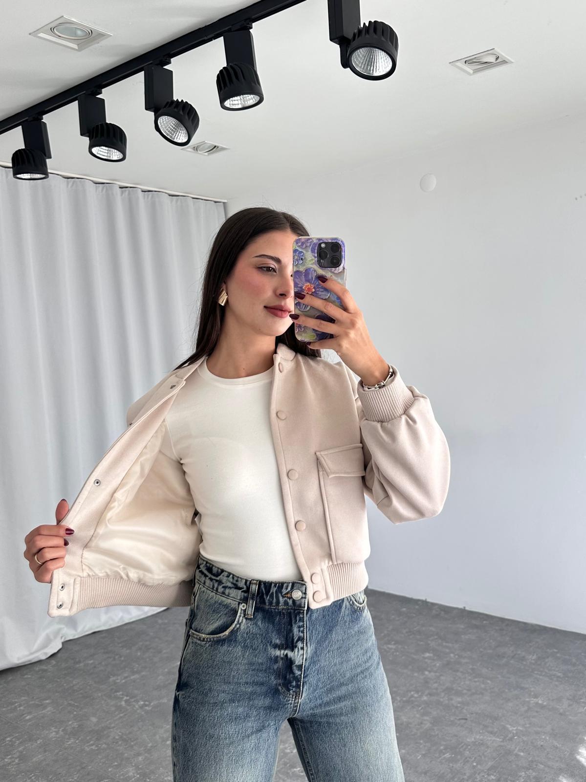 Süet Bomber Ceket (Taş Rengi) - Görsel 2