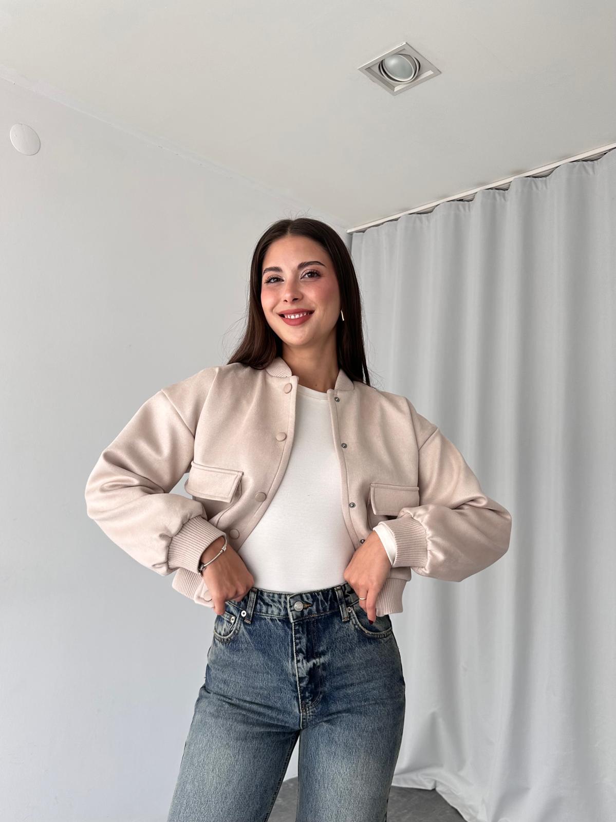 Süet Bomber Ceket (Taş Rengi) - Görsel 7