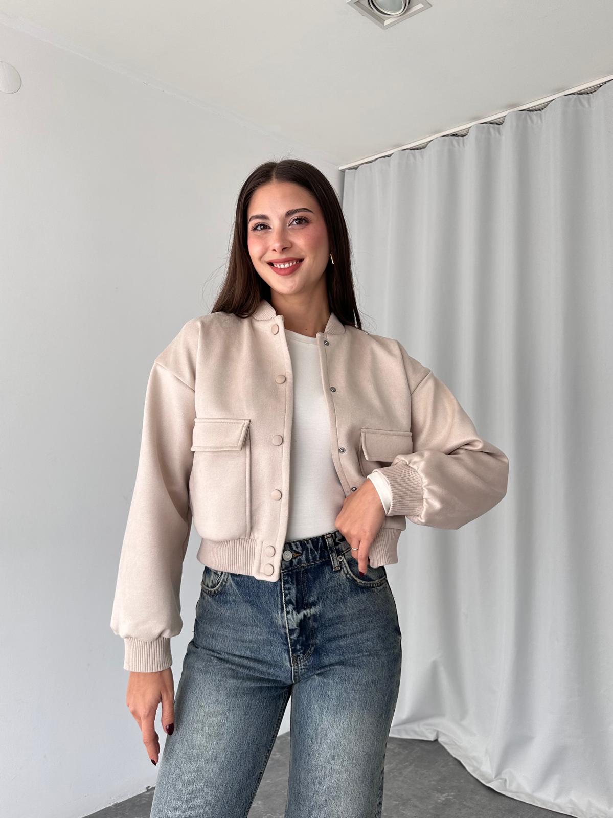 Süet Bomber Ceket (Taş Rengi) - Görsel 8
