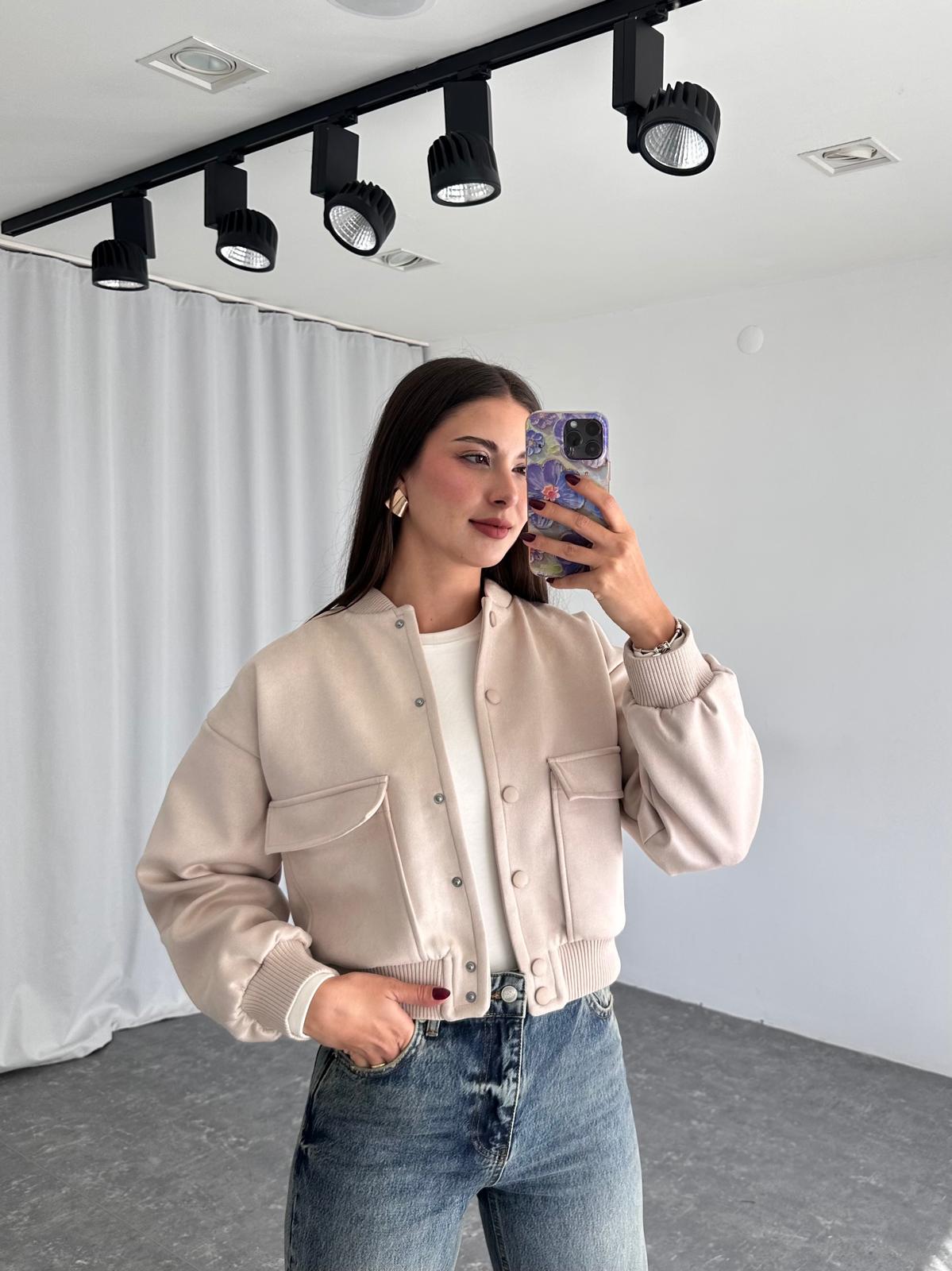 Süet Bomber Ceket (Taş Rengi) - Görsel 10