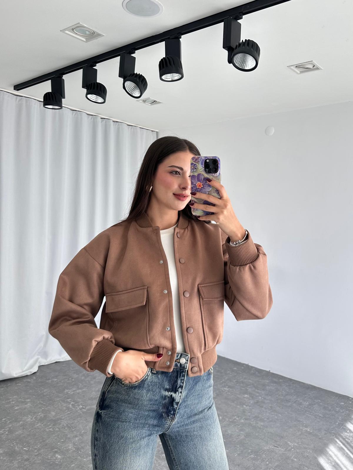 Süet Bomber Ceket (Kahverengi) - Görsel 4