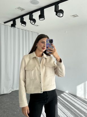 Süet Cep Detaylı Ceket (Taş Rengi)