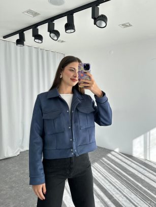 Süet Cep Detaylı Ceket (Lacivert)