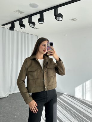 Süet Cep Detaylı Ceket (Haki)