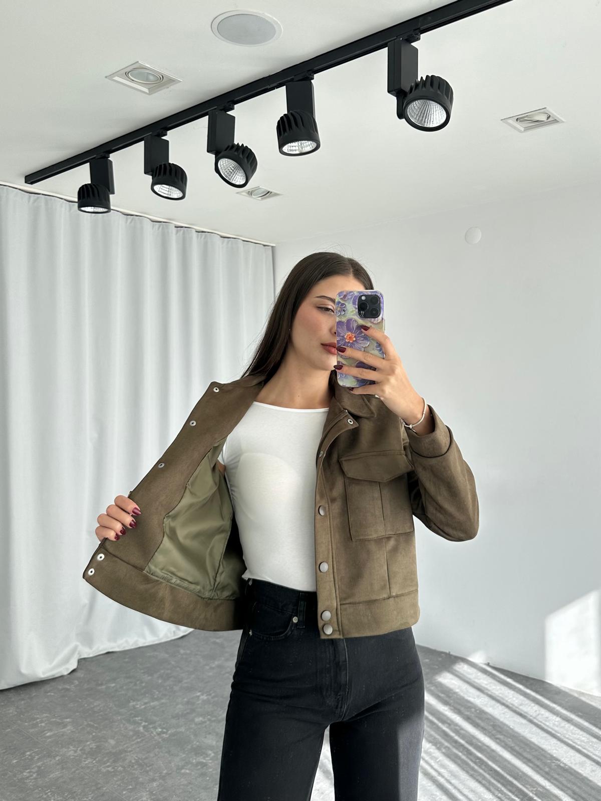 Süet Cep Detaylı Ceket (Haki) - Görsel 4