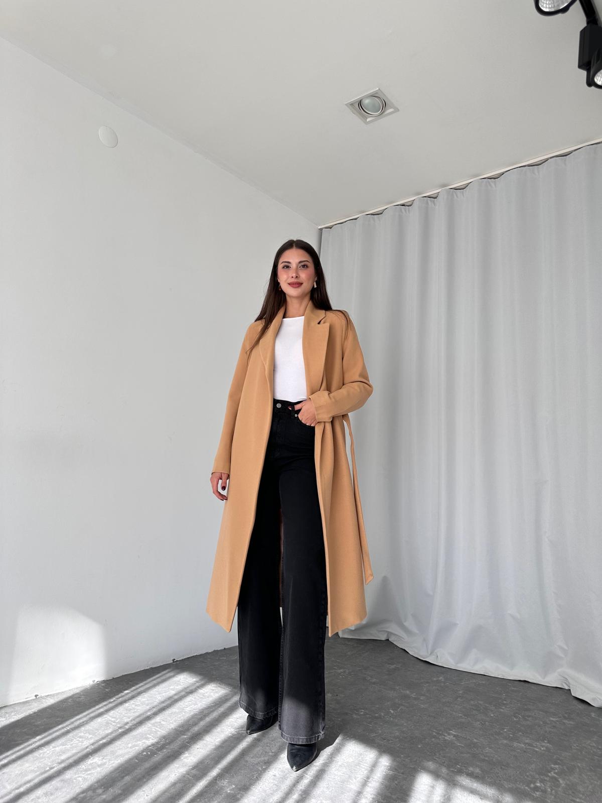 Kadın Camel Kuşaklı Kaşe Kaban - Görsel 7