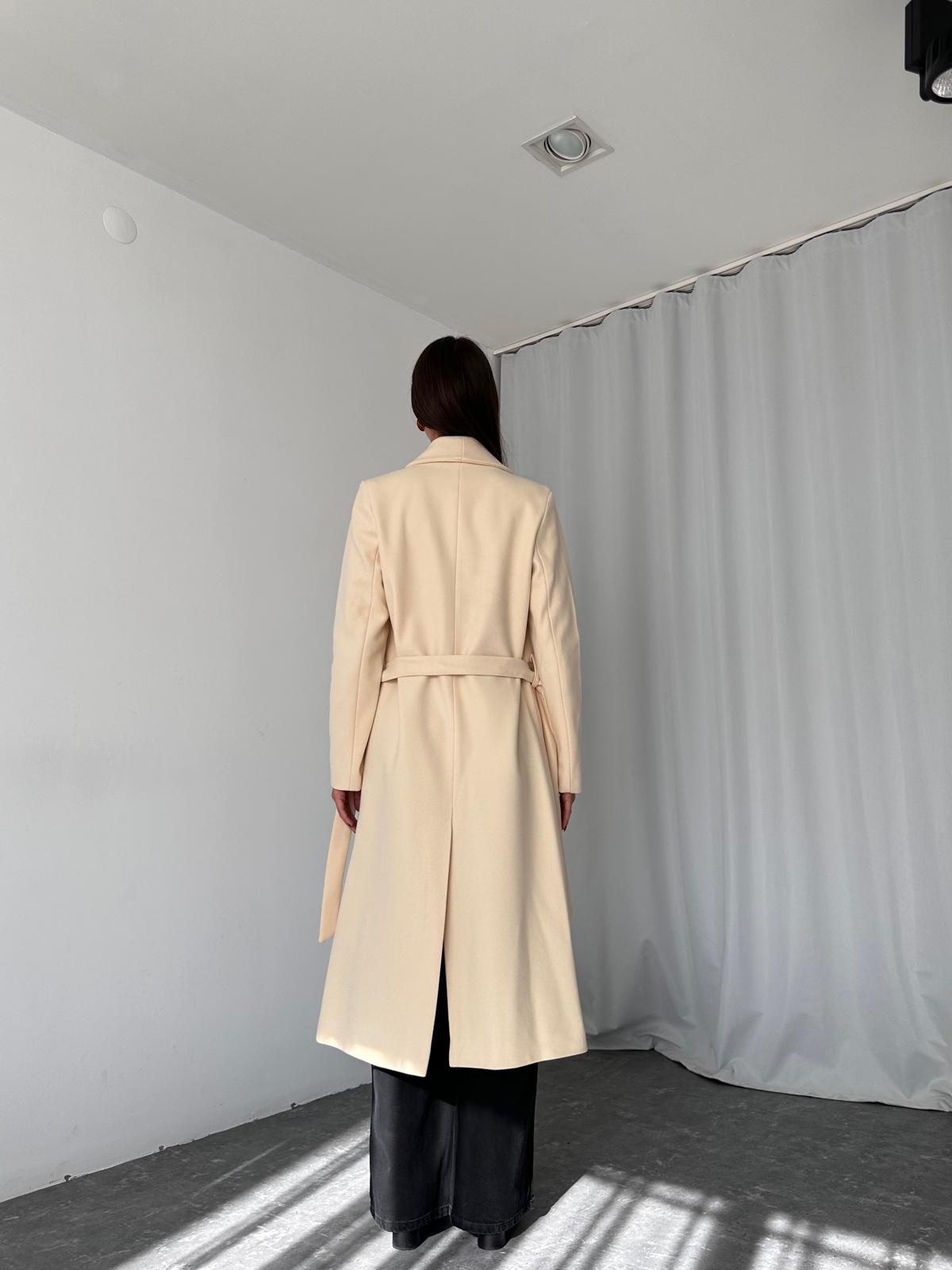 Kadın Krem Kuşaklı Kaşe Kaban - Görsel 5