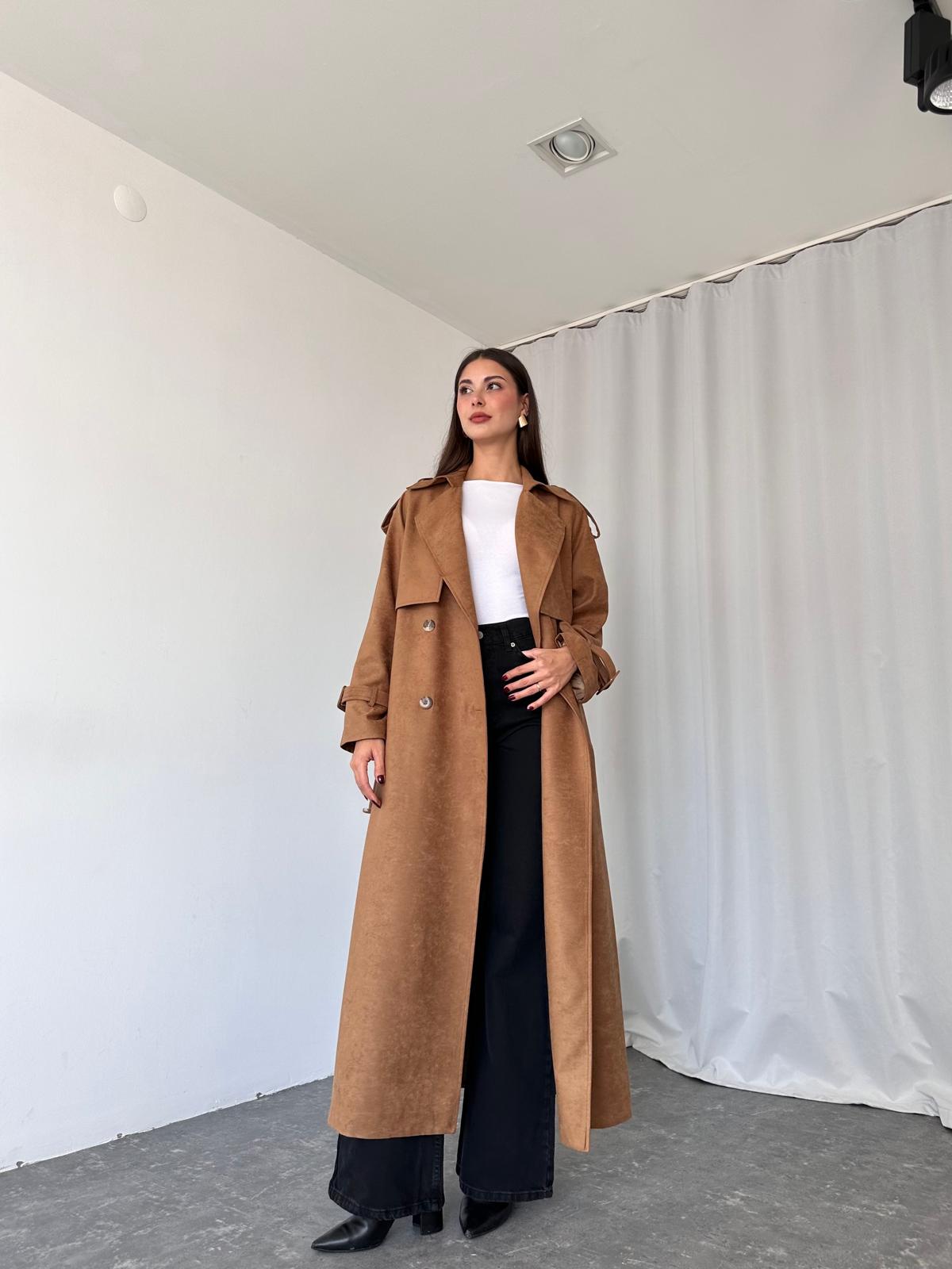Kadın Camel Premium Süet Trençkot - Görsel 2