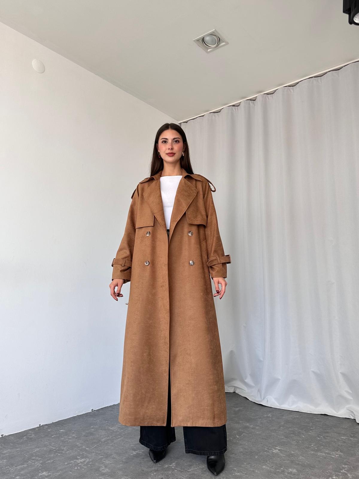 Kadın Camel Premium Süet Trençkot - Görsel 3