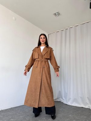 Kadın Camel Premium Süet Trençkot