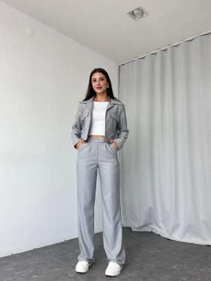 Kadın Gri Cara Ceket Pantolon Takım