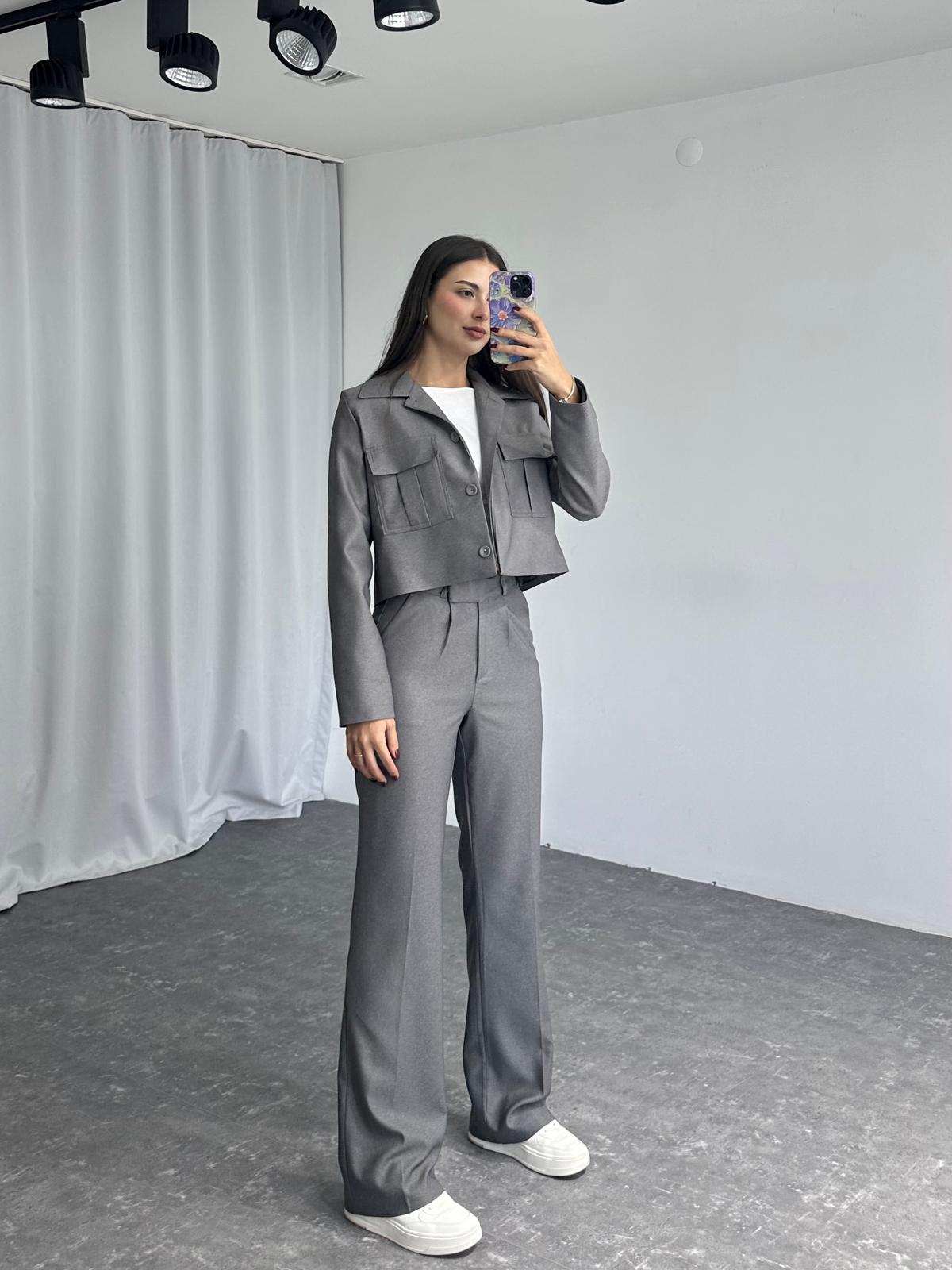 Kadın Füme Cara Ceket Pantolon Takım - Görsel 4