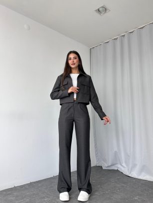 Kadın Antrasit Cara Ceket Pantolon Takım