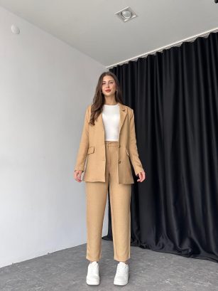 Kadın Hardal Selen Ceket Pantolon Takım