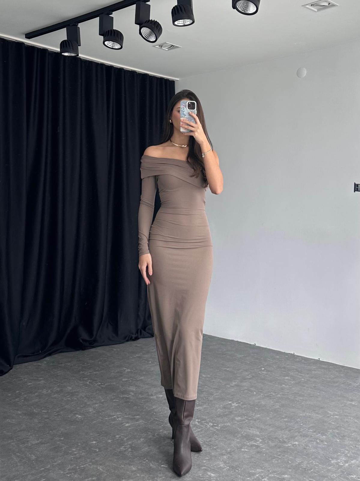 Kadın Vizon Tek Omuz Elbise - Görsel 4