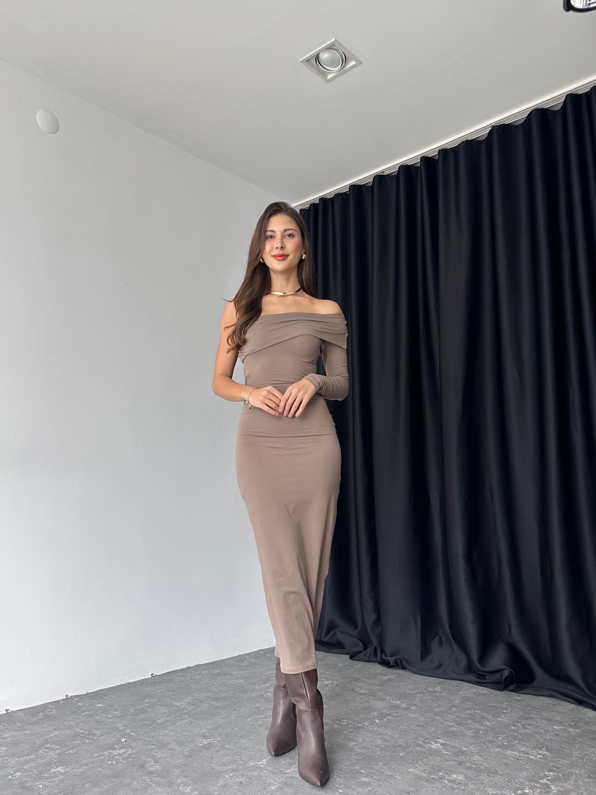 Kadın Vizon Tek Omuz Elbise - Görsel 5