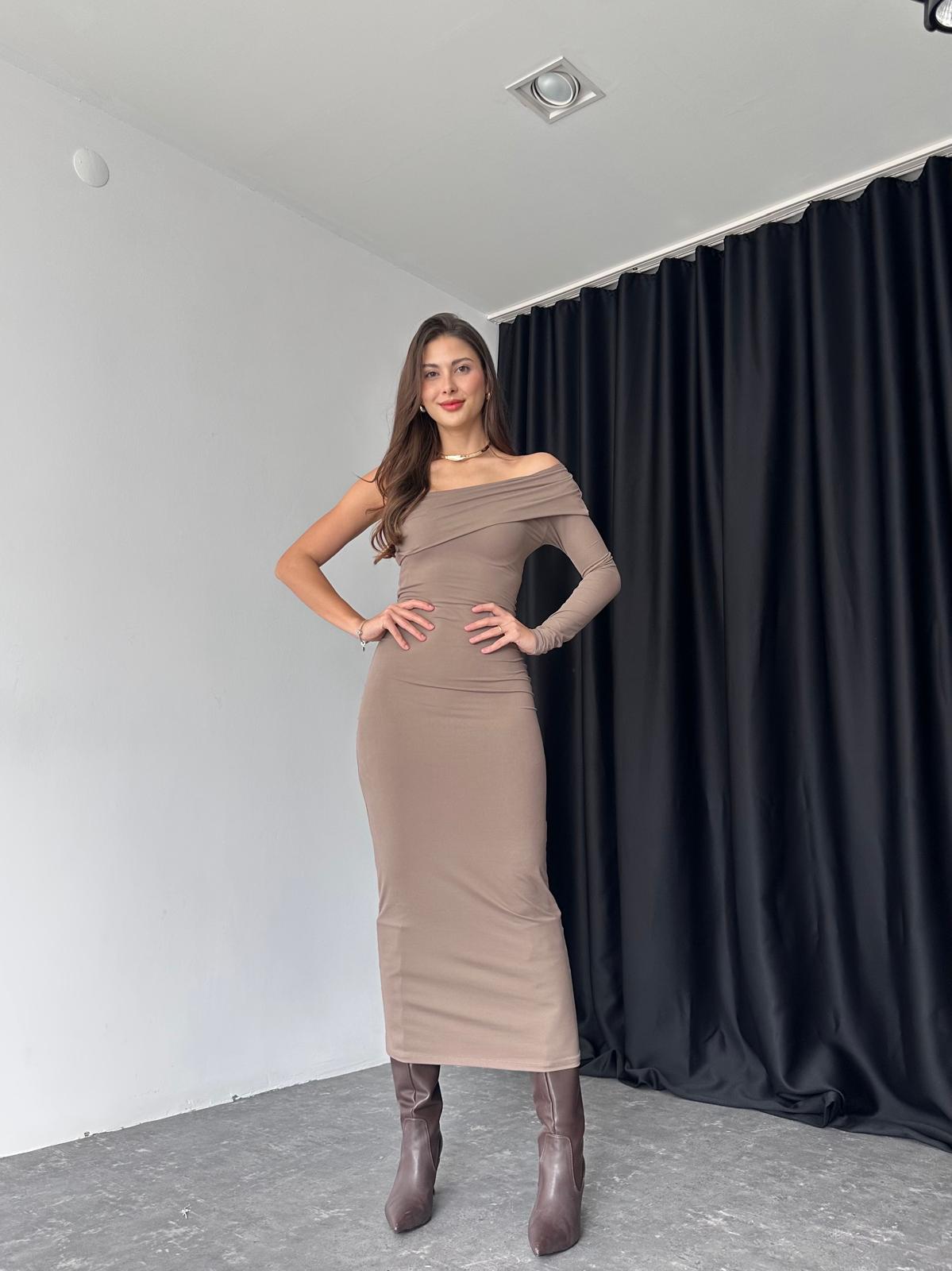 Kadın Vizon Tek Omuz Elbise - Görsel 6