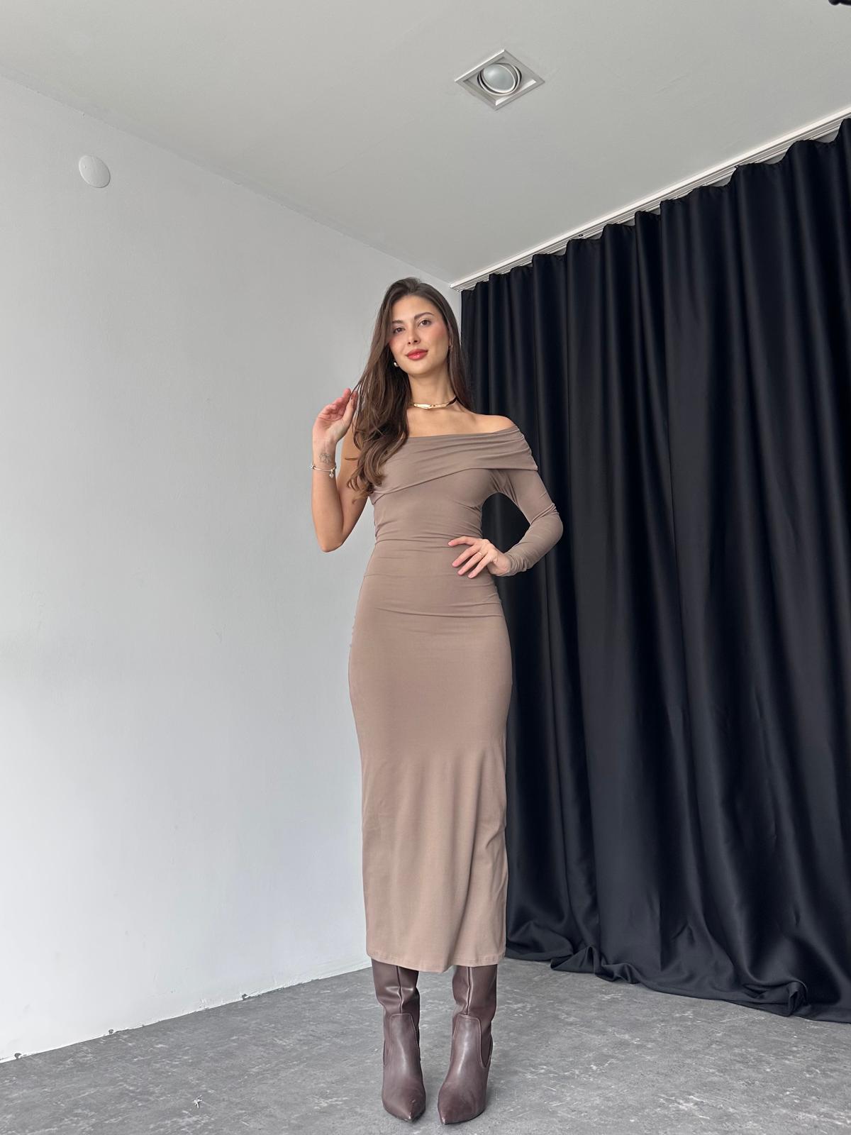 Kadın Vizon Tek Omuz Elbise - Görsel 7