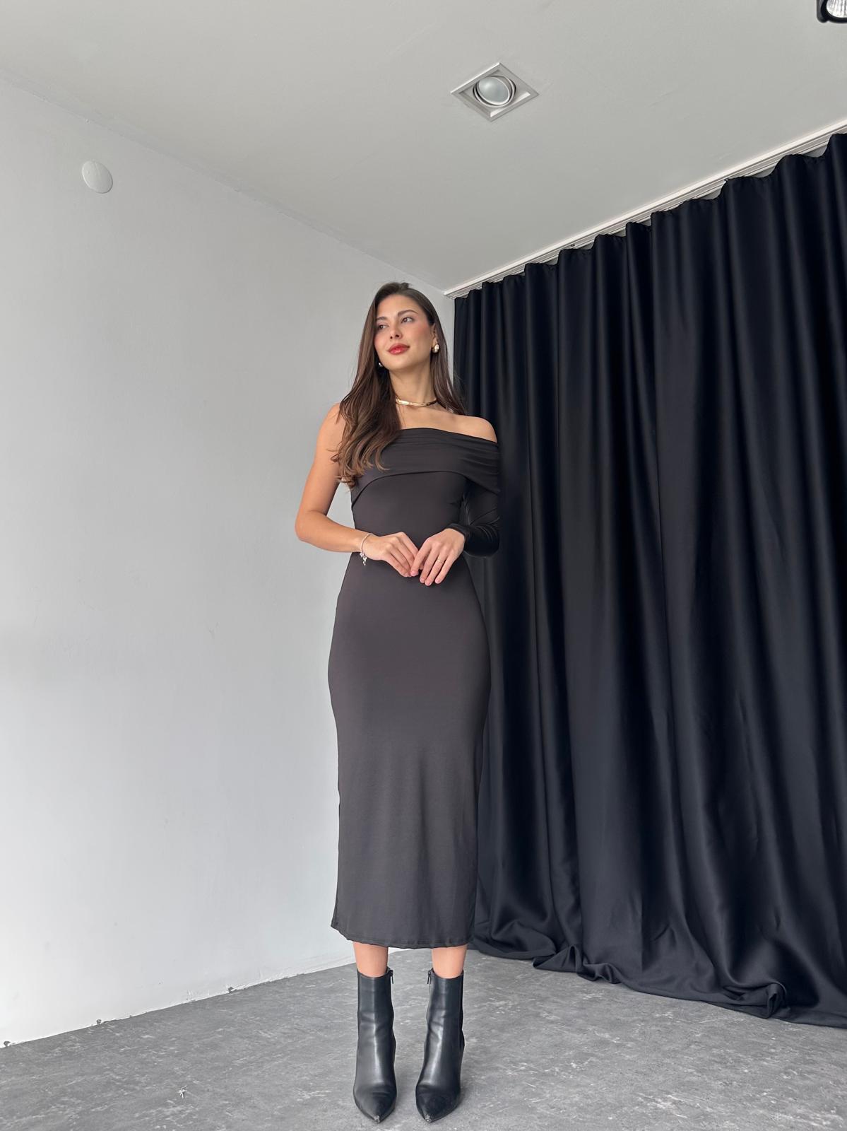 Kadın Siyah Tek Omuz Elbise