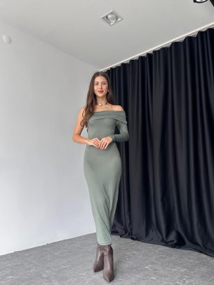 Kadın Haki Tek Omuz Elbise