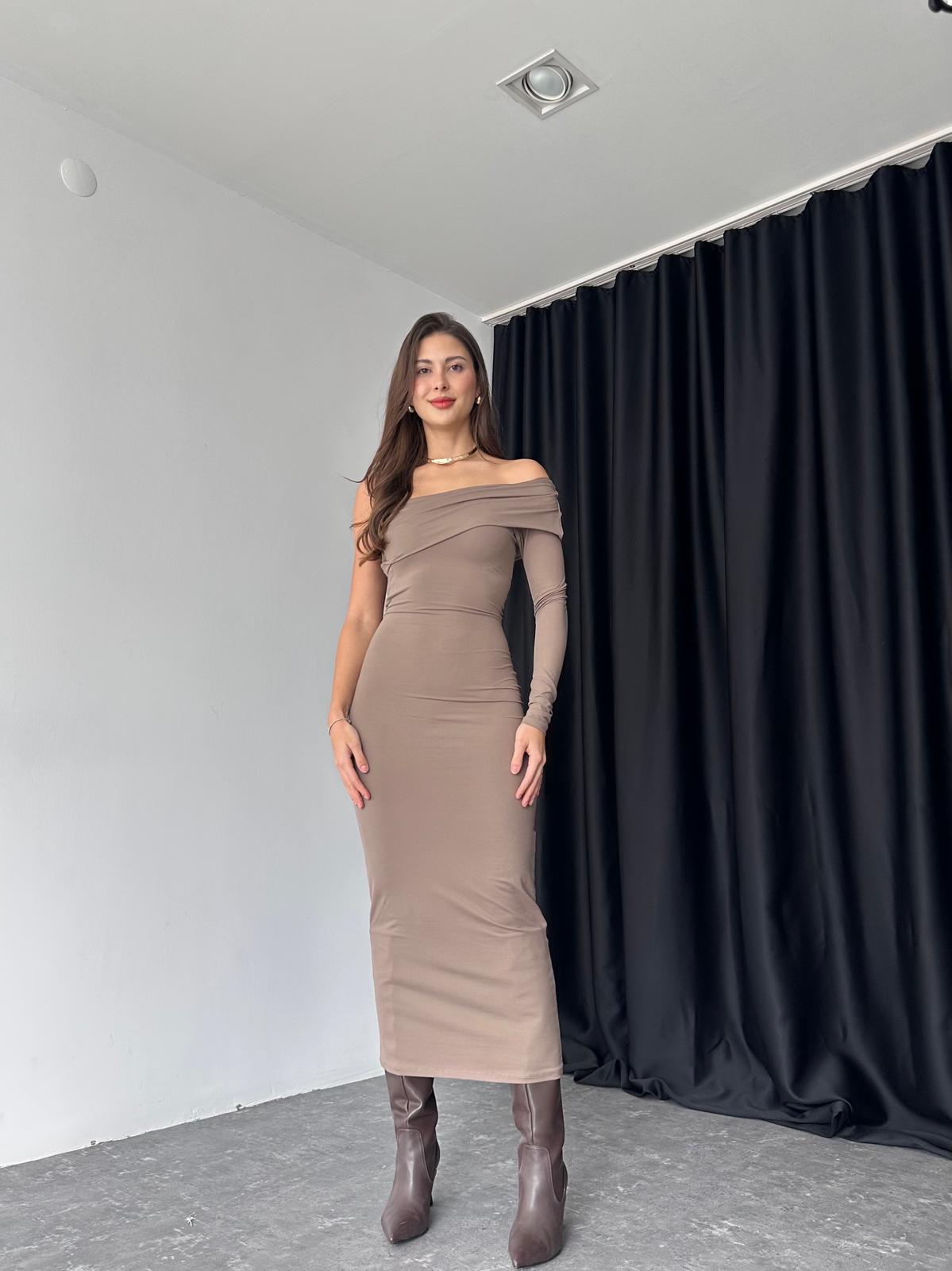 Kadın Vizon Tek Omuz Elbise - Görsel 10