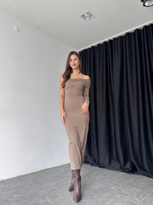 Kadın Vizon Tek Omuz Elbise