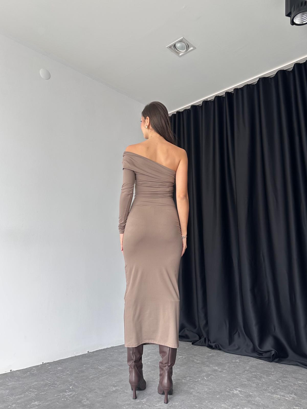 Kadın Vizon Tek Omuz Elbise - Görsel 11