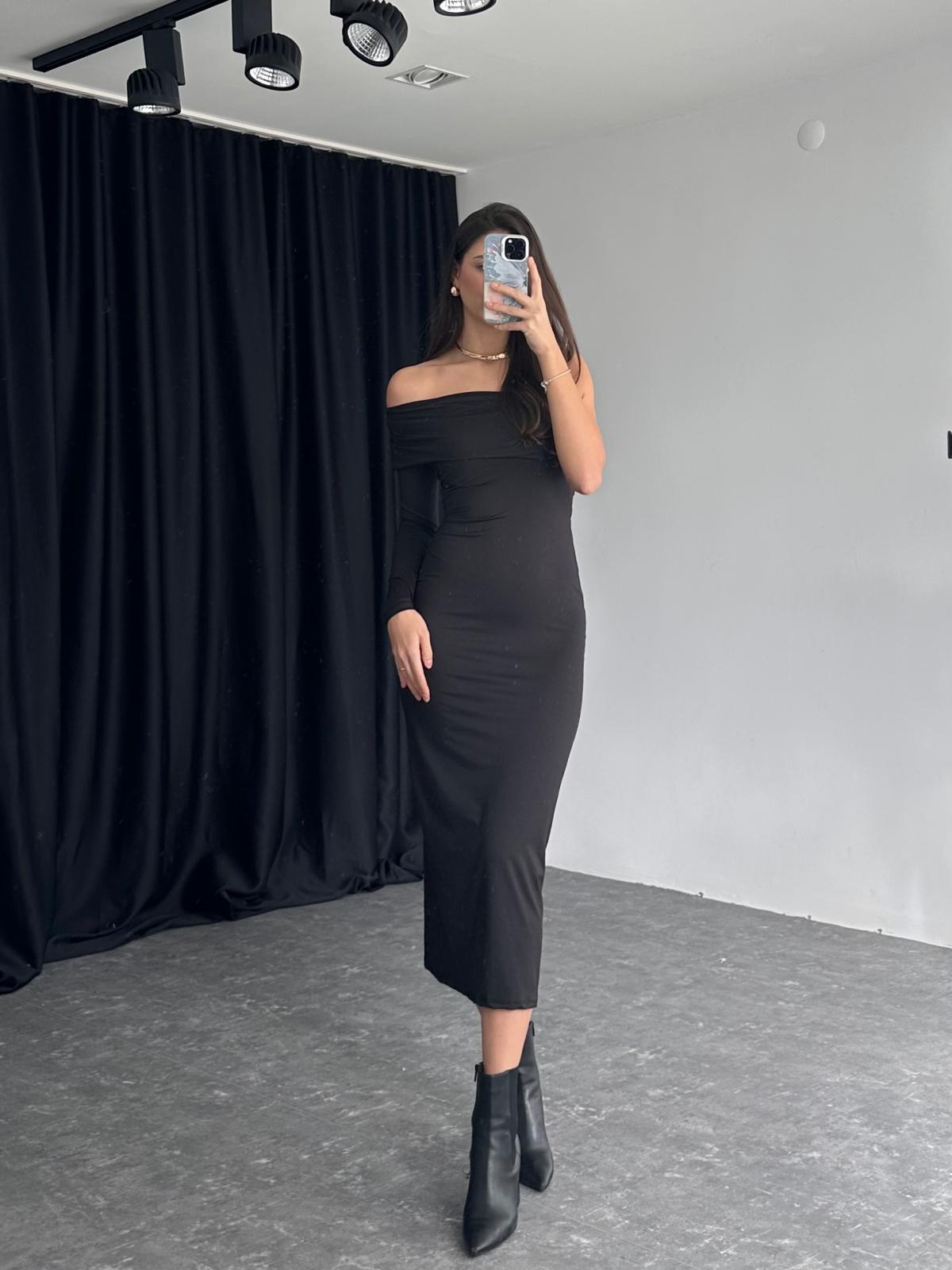 Kadın Siyah Tek Omuz Elbise - Görsel 2