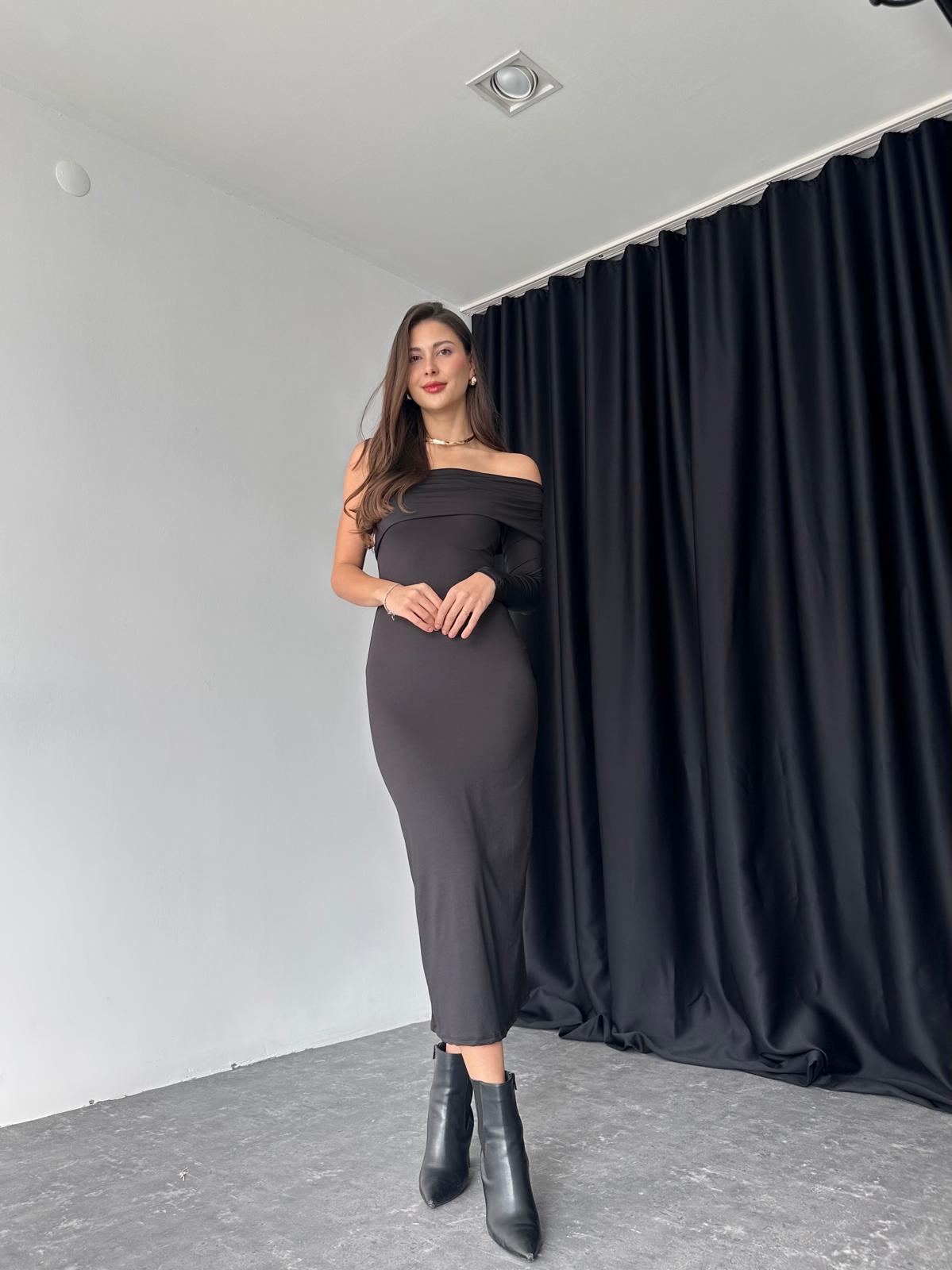 Kadın Siyah Tek Omuz Elbise - Görsel 3