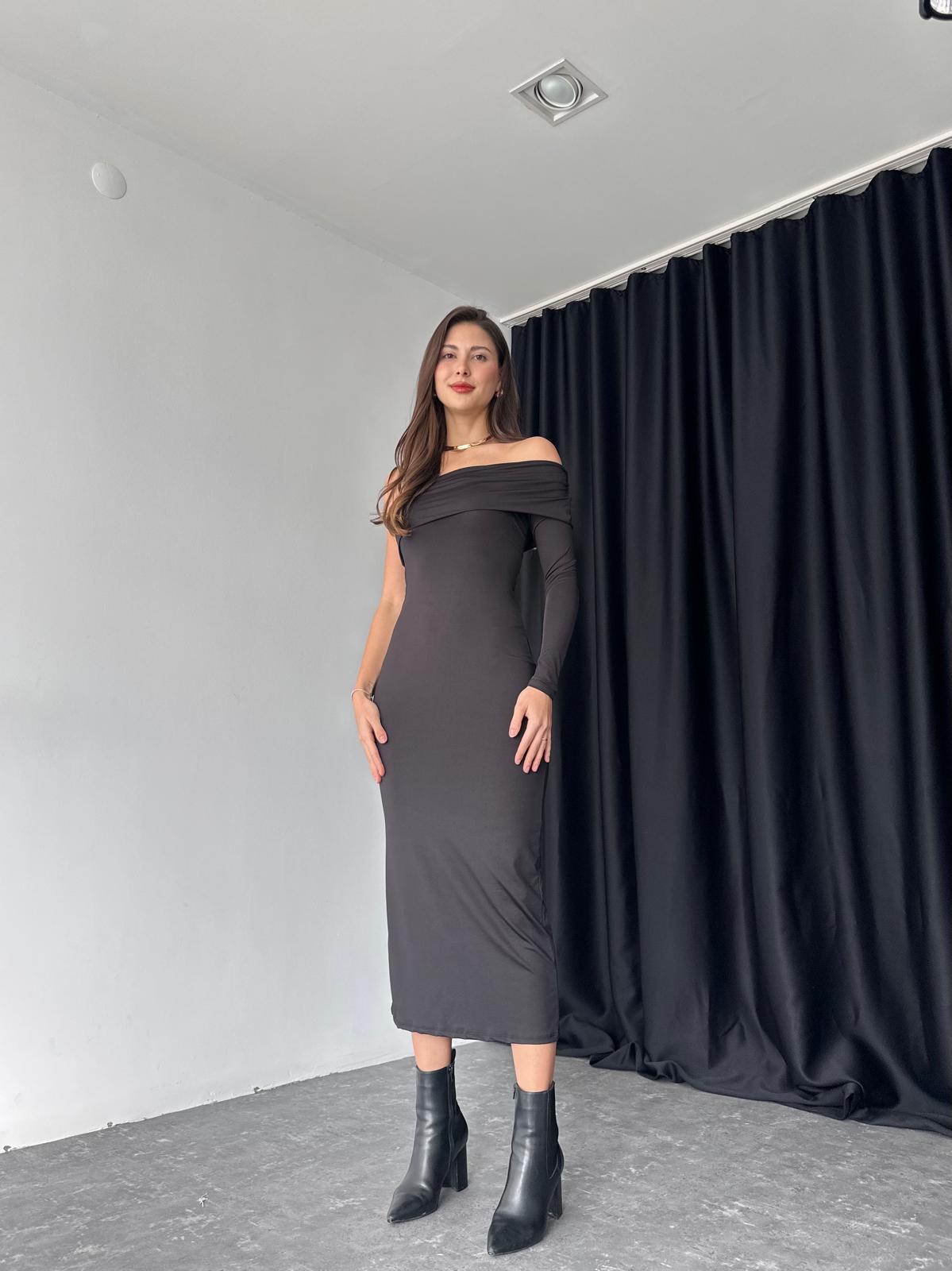 Kadın Siyah Tek Omuz Elbise - Görsel 4