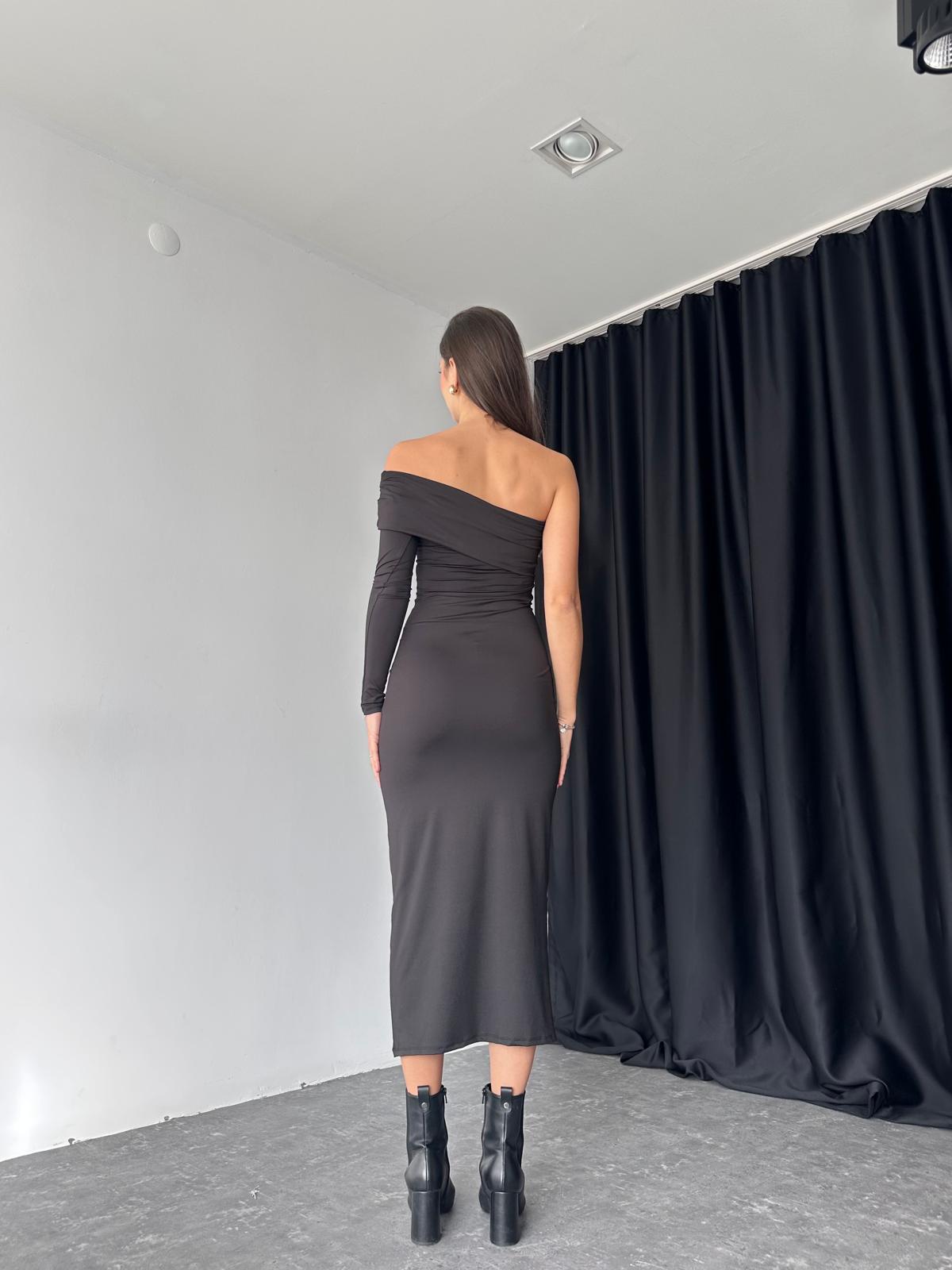 Kadın Siyah Tek Omuz Elbise - Görsel 6