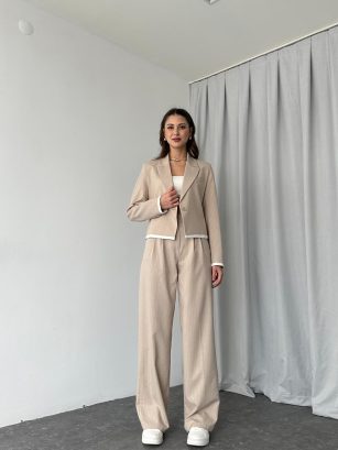 Kadın Taş Rengi Sera Çizgili Takım