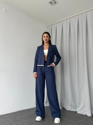 Kadın Lacivert Sera Çizgili Takım