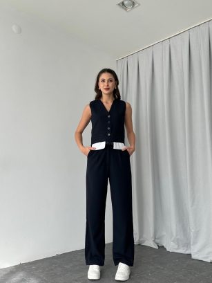 Kadın Lacivert Miu Yelek Takım