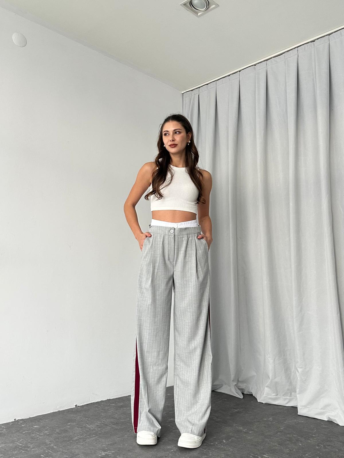 Kadın Gri Bel Detaylı Pantolon - Görsel 3