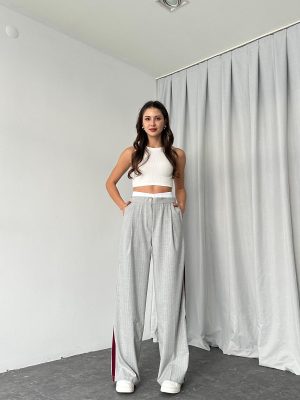 Kadın Gri Bel Detaylı Pantolon