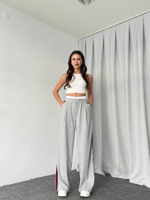 Kadın Gri Bel Detaylı Pantolon