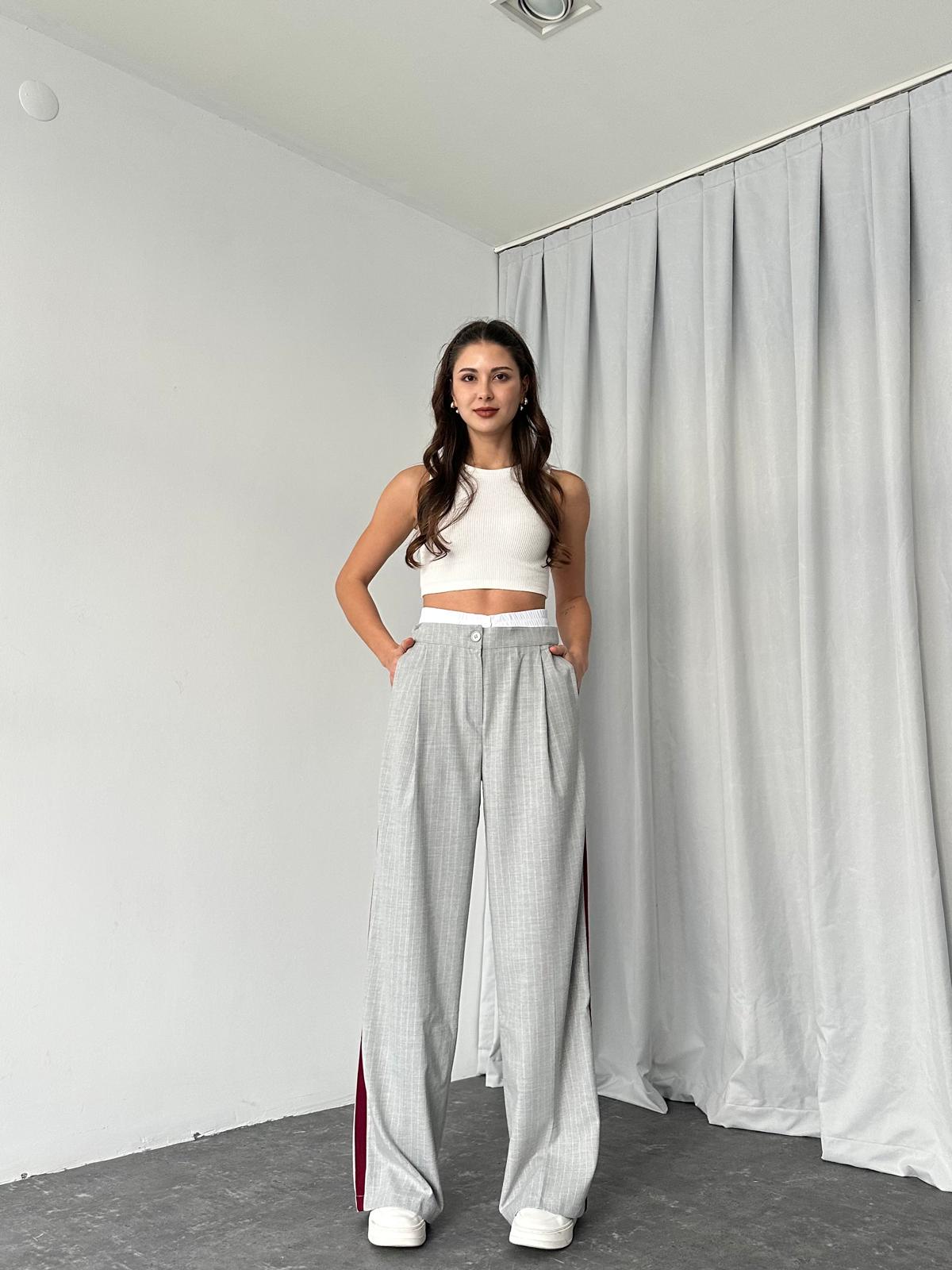 Kadın Gri Bel Detaylı Pantolon