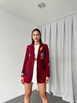 Nakışlı Tasarım Ceket (Bordo)